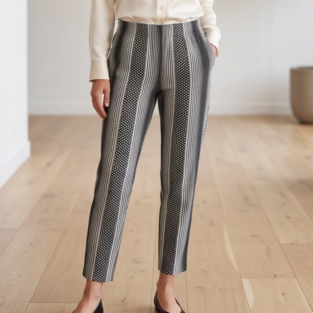 Chico's‎ 3P Petite Ankle Pants Black White Polka Dot Striped Pull On Stretch